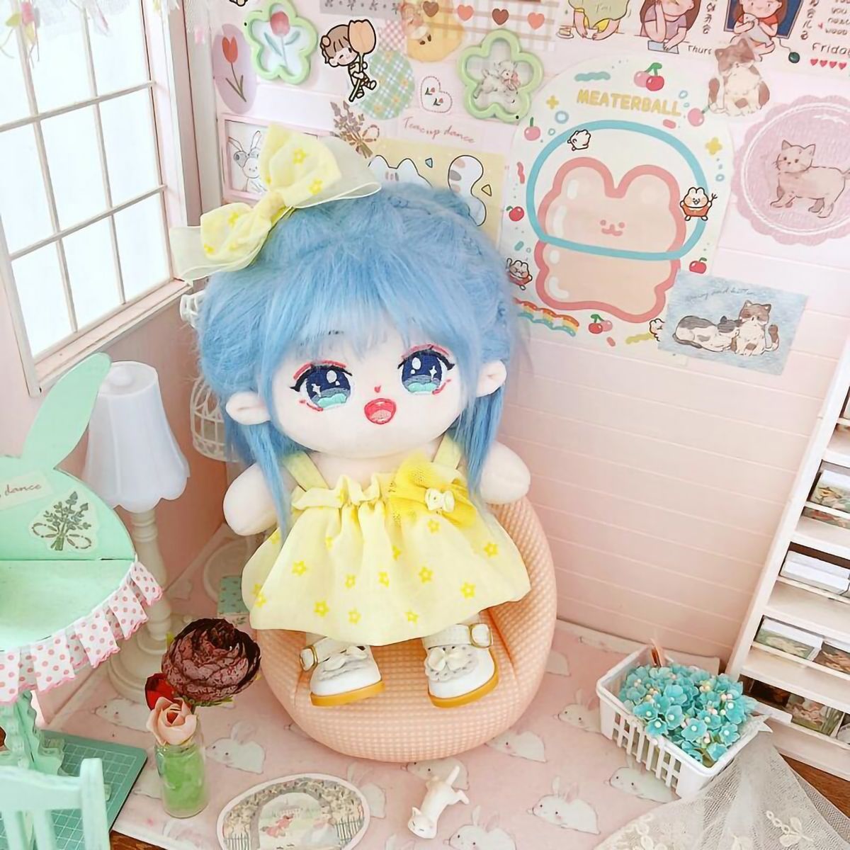 Doll Skirt Set 20cm Cotton Girl Doll Dress Headdress Set Yellow