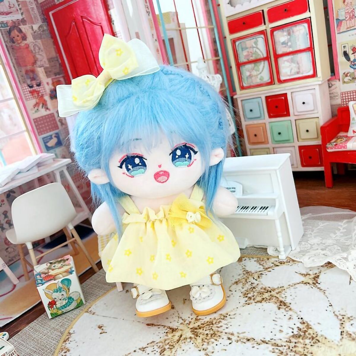 Doll Skirt Set 20cm Cotton Girl Doll Dress Headdress Set Yellow