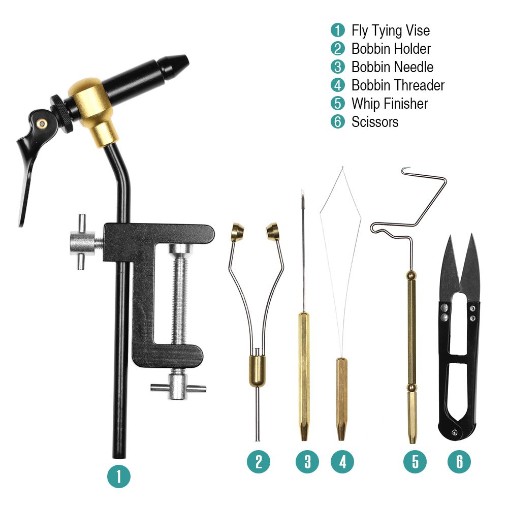 6pcs Fly Tying Tools Combo Kit Fly Tying Vise Bobbin Holder