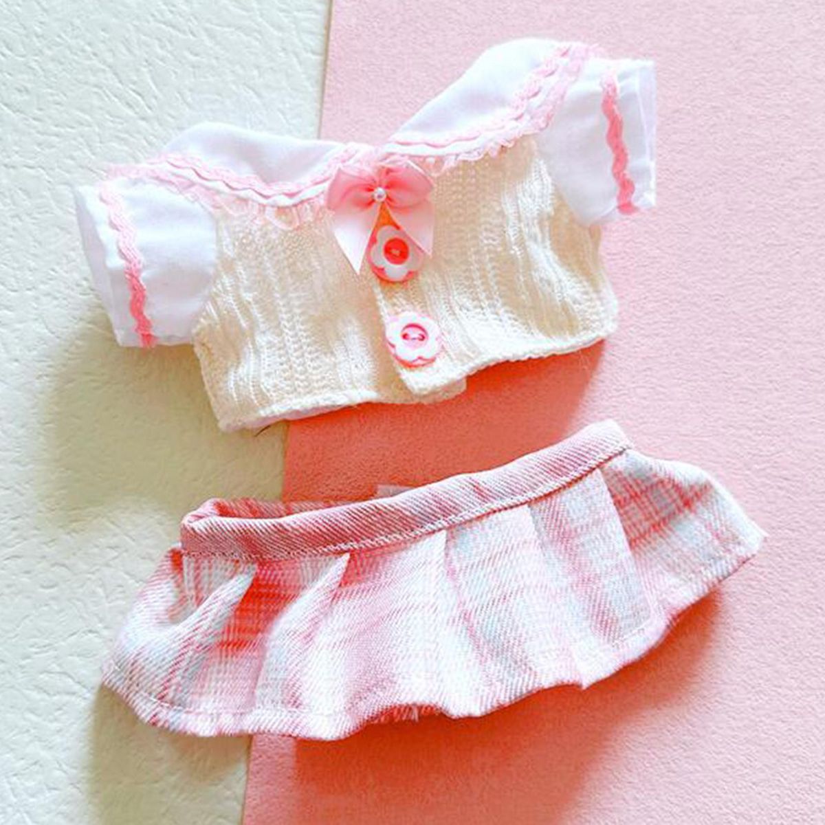 2PcsSet Stuffed Doll Clothing 20cm Normal Body Stuffed Doll School Uniform Kit Pink