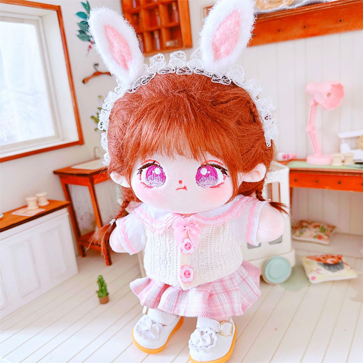 2PcsSet Stuffed Doll Clothing 20cm Normal Body Stuffed Doll School Uniform Kit Pink