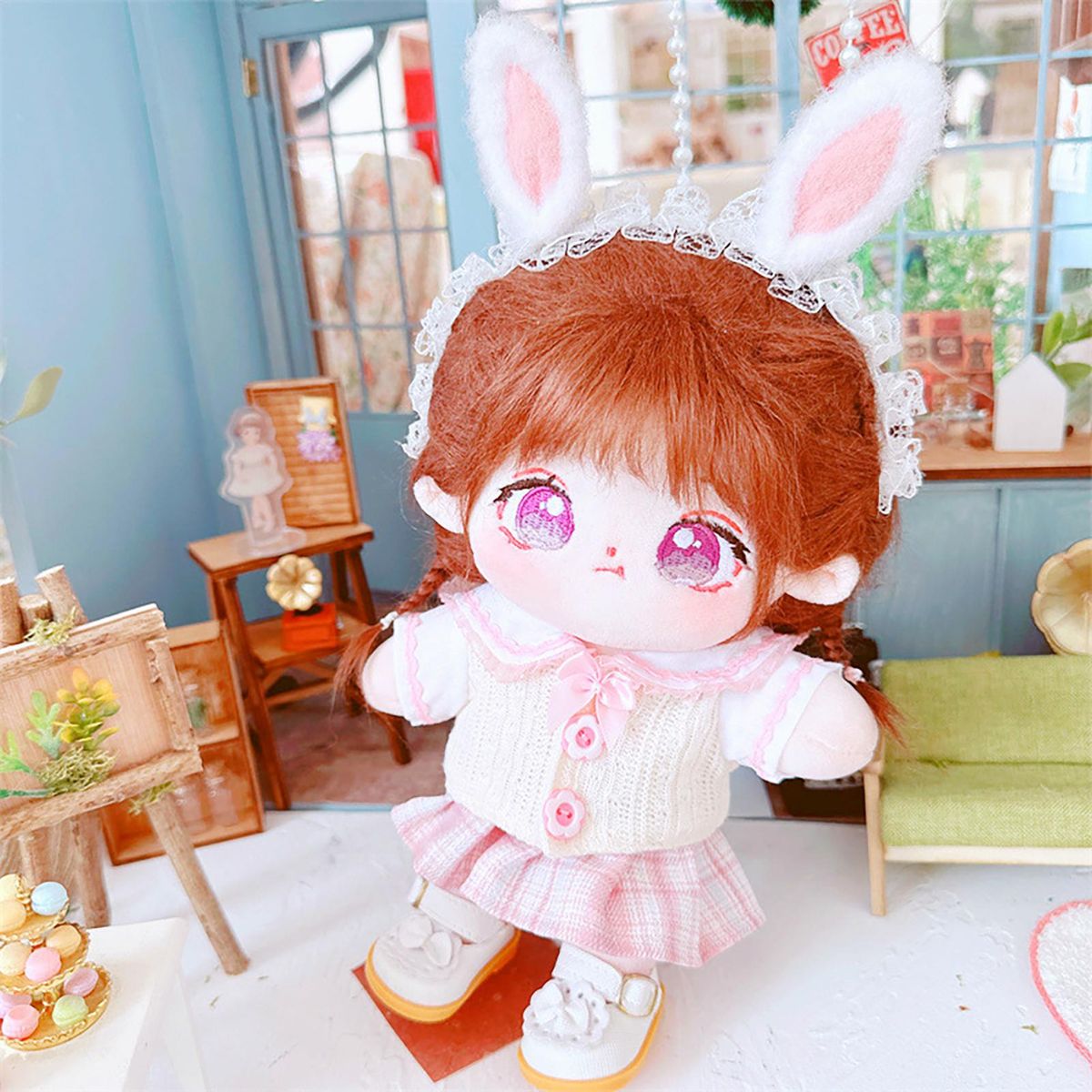 2PcsSet Stuffed Doll Clothing 20cm Normal Body Stuffed Doll School Uniform Kit Pink