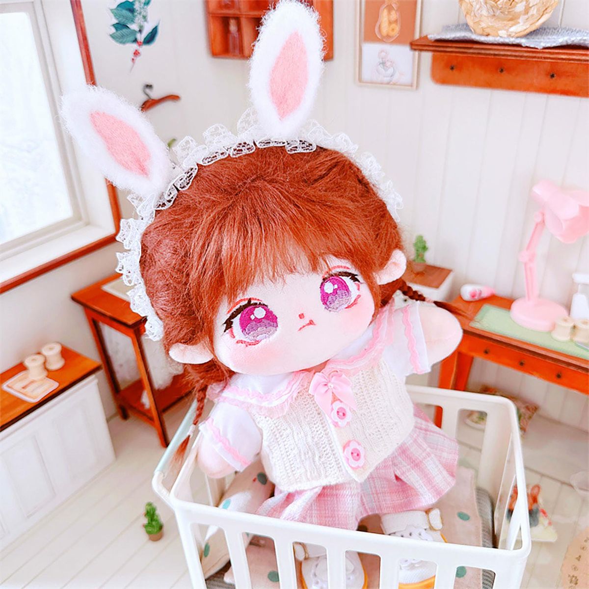 2PcsSet Stuffed Doll Clothing 20cm Normal Body Stuffed Doll School Uniform Kit Pink