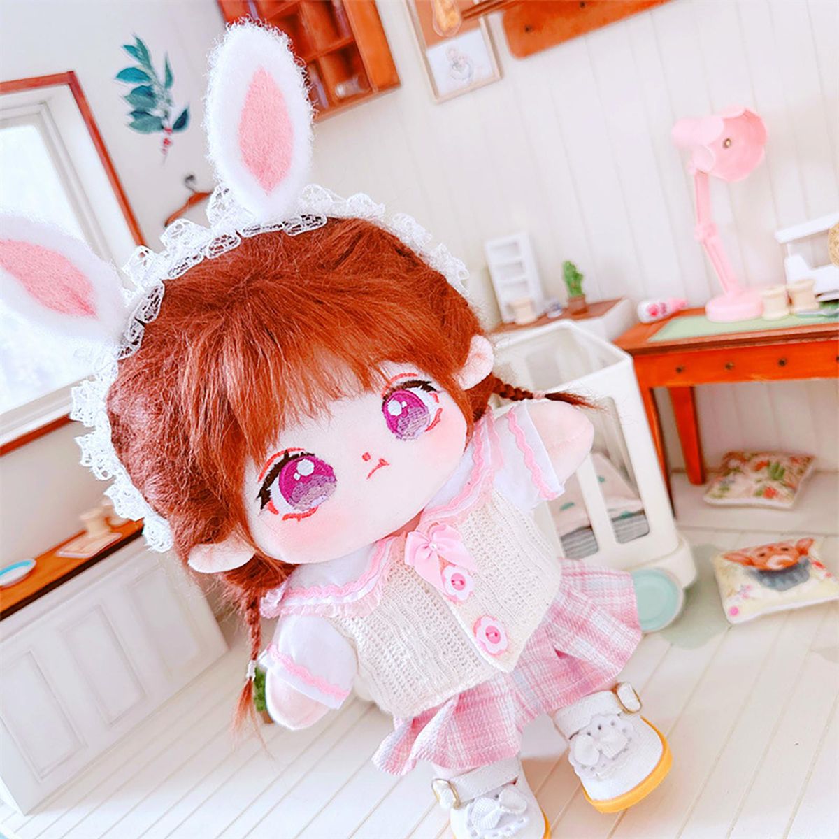 2PcsSet Stuffed Doll Clothing 20cm Normal Body Stuffed Doll School Uniform Kit Pink
