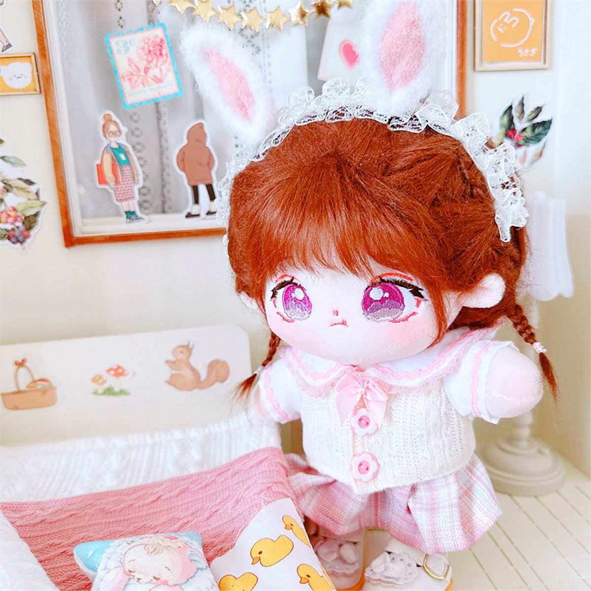 2PcsSet Stuffed Doll Clothing 20cm Normal Body Stuffed Doll School Uniform Kit Pink