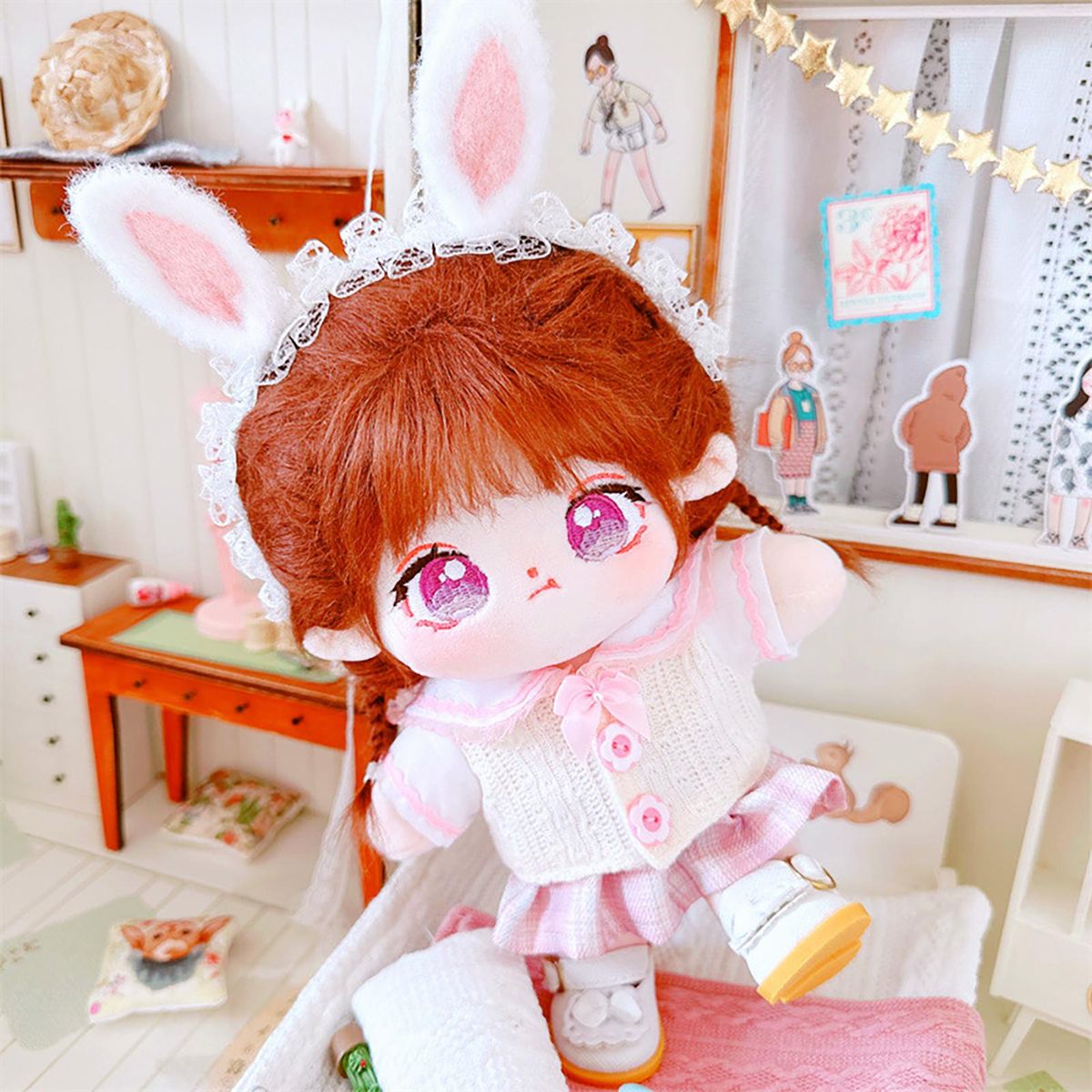 2PcsSet Stuffed Doll Clothing 20cm Normal Body Stuffed Doll School Uniform Kit Pink