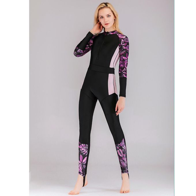 Quick Dry Full Body Wetsuit One Piece Swimsuit For Purple Print L