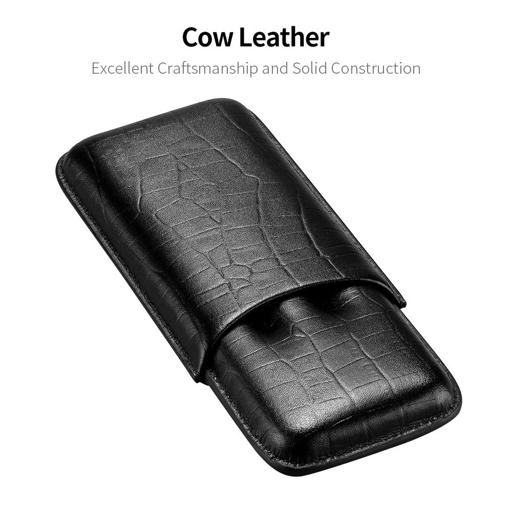 Portable Leather Cigar Case With Cigar Cutter 3 Tube Holder