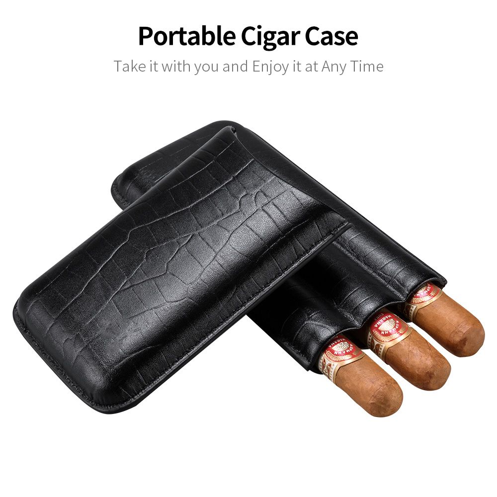 Portable Leather Cigar Case With Cigar Cutter 3 Tube Holder