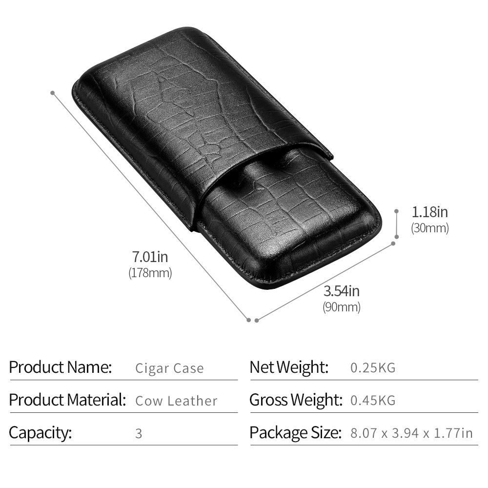 Portable Leather Cigar Case With Cigar Cutter 3 Tube Holder
