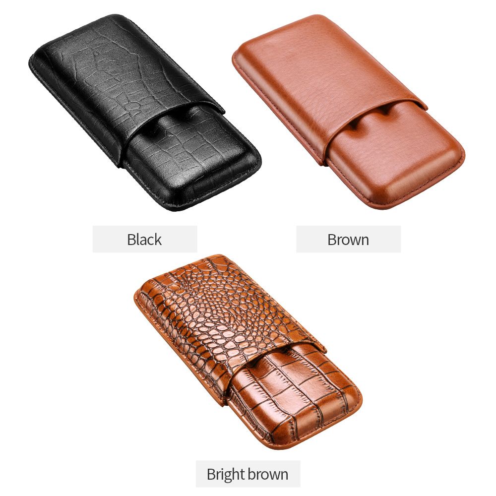 Portable Leather Cigar Case With Cigar Cutter 3 Tube Holder