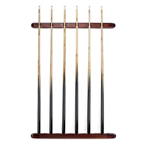 6 Clips Wooden  Rack Wall Mounted Pool Billiard Snooker Game Room Mahogany