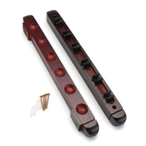 6 Clips Wooden  Rack Wall Mounted Pool Billiard Snooker Game Room Mahogany