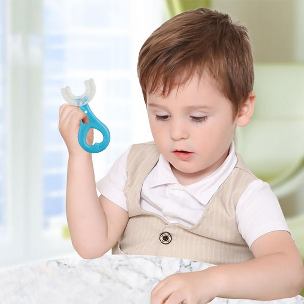 Silicone Kids Teeth Cleaning Brush U-Shape For Toddlers Blue 2-6 Years