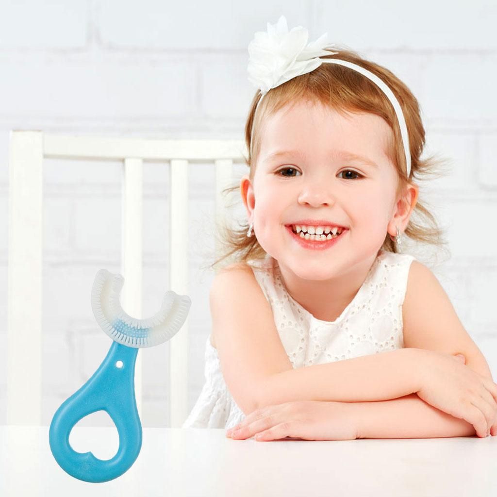 Silicone Kids Teeth Cleaning Brush U-Shape For Toddlers Blue 2-6 Years