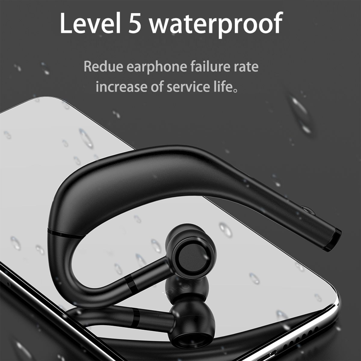 RD09 Ear Hook Bluetooth 5.0 Stereo Rechargeable Long-Black
