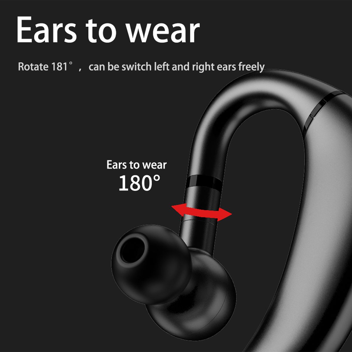 RD09 Ear Hook Bluetooth 5.0 Stereo Rechargeable Long-Black