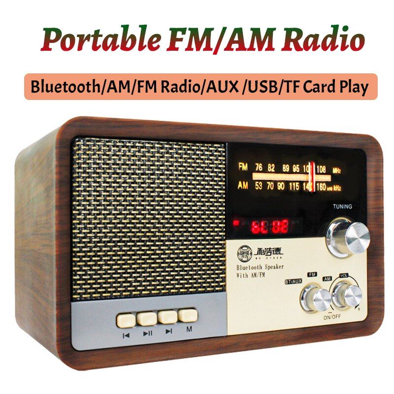 Portable Retro Radio FM/AM Radio Receiver Wireless Bluetooth Speaker With U Disk/AUX/TF Card Slot Support AC/DC Power Supply