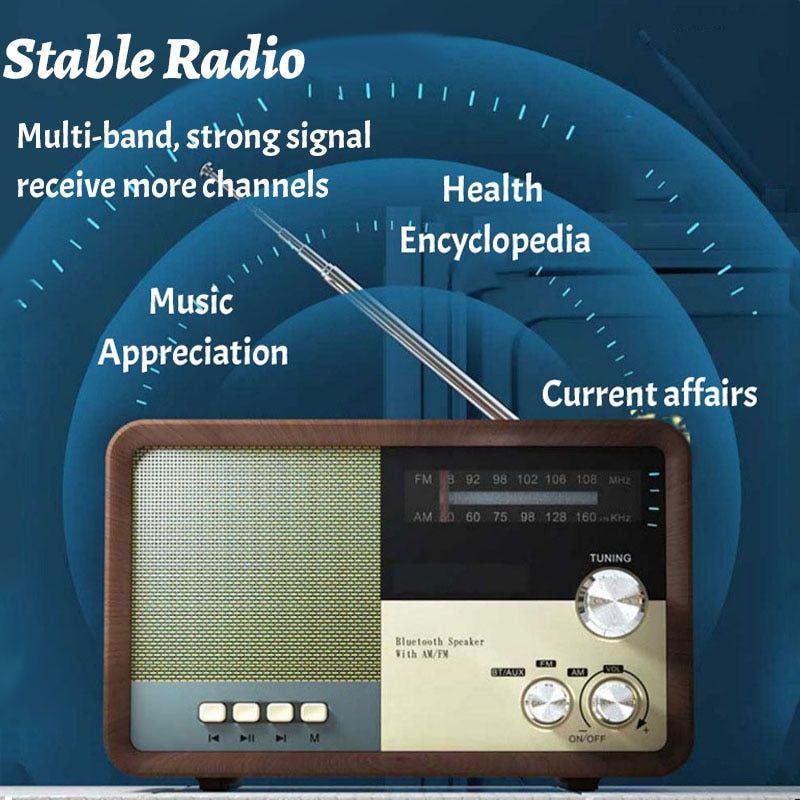 Portable Retro Radio FM/AM Radio Receiver Wireless Bluetooth Speaker With U Disk/AUX/TF Card Slot Support AC/DC Power Supply