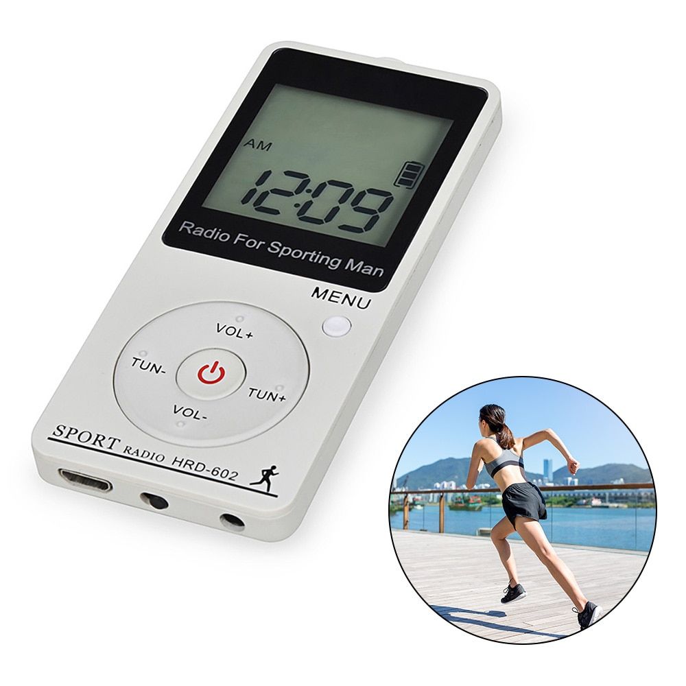 Portable Sport Radio Mini FM AM Radio Receiver Step-Counting Radio With Big LCD Display Earphone With Stereo Earphone Backlight