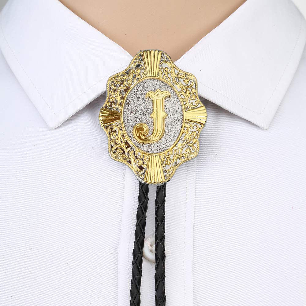 Letter ABCDEFG-Z Bolo Tie For Man Indian Cowboy Western Cowgirl Leather Rope Zinc Alloy Necktie A