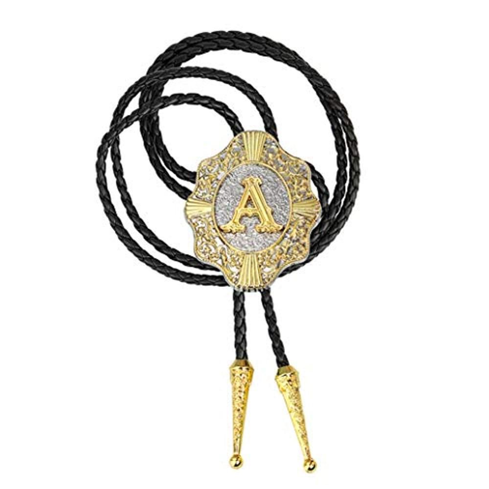Letter ABCDEFG-Z Bolo Tie For Man Indian Cowboy Western Cowgirl Leather Rope Zinc Alloy Necktie A