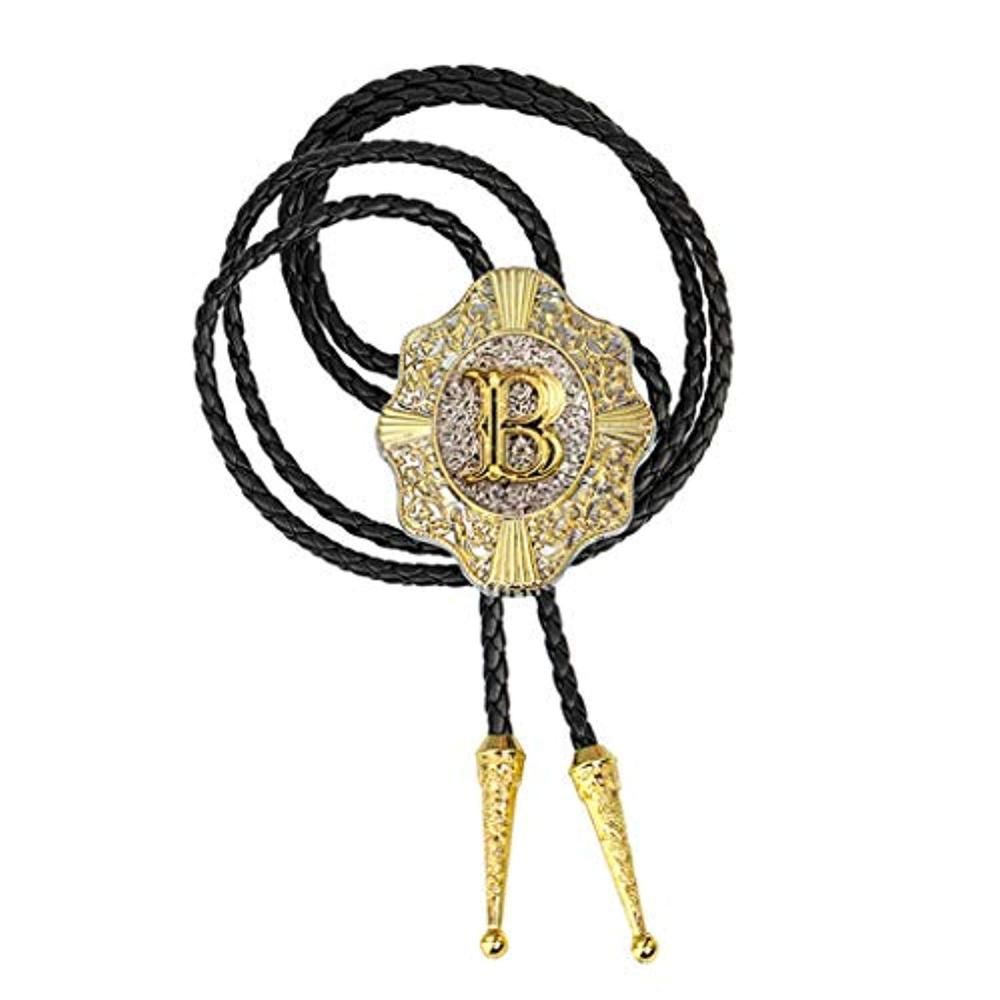 Letter ABCDEFG-Z Bolo Tie For Man Indian Cowboy Western Cowgirl Leather Rope Zinc Alloy Necktie A