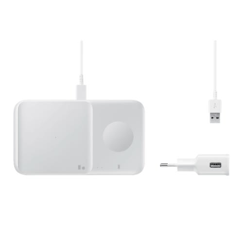 Wireless Charger Duo compatible with Galaxy Phone, Watch, Buds, iPhone and Airpods - White