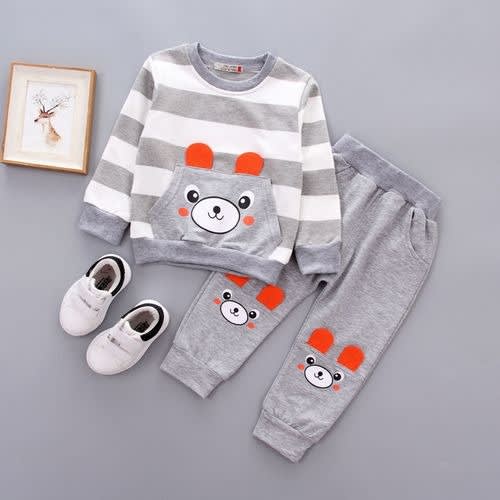 Boy Cartoon Printed Bear Design Set  - Gray