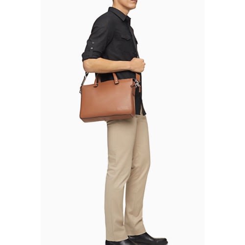 Dress Leather Slim Briefcase, Brown