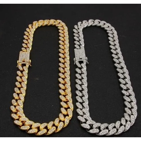 Iced Out Crystal Miami Cuban Chain - Gold + Silver