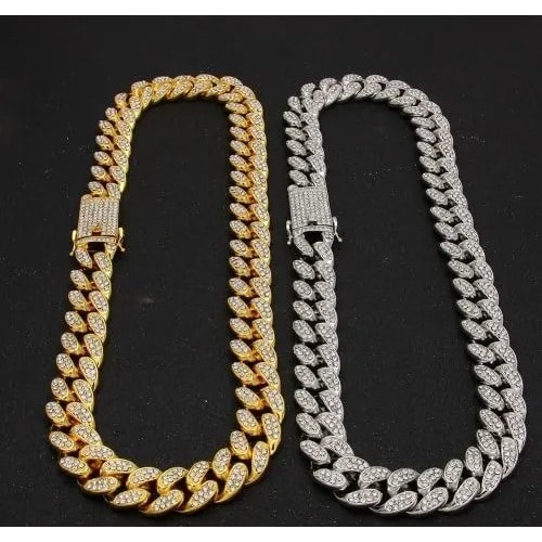 Iced Out Crystal Miami Cuban Chain - Gold + Silver