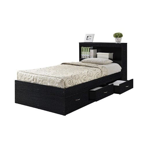 Sadia Besant -/platform Bed With Drawers And Bookcase Black