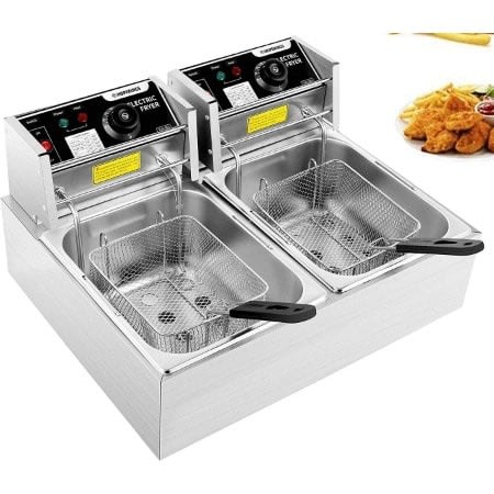Portable 12l Stainless Steel Double Deep Fryer - Silver