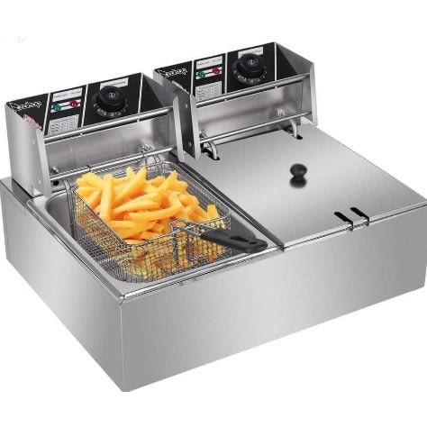 Portable 12l Stainless Steel Double Deep Fryer - Silver