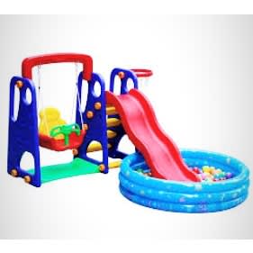 Kid Indoor & Outdoor 3 In 1 Playground Set With Inflatable Pool & Multicolour Pit Ball
