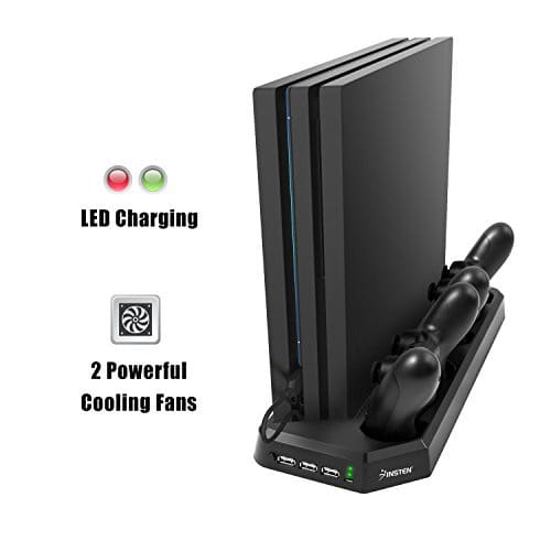 Play Station 4 Pro Cooling Fan Vertical Stand Dual Controllers Charging Dock