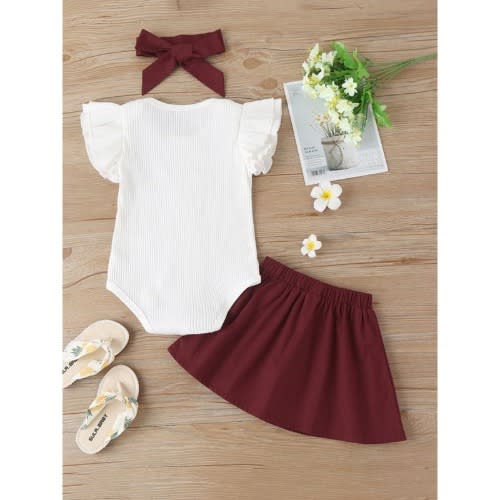 3-piece Flutter Sleeve Bodysuit Matching Skirt Headband Baby Girl