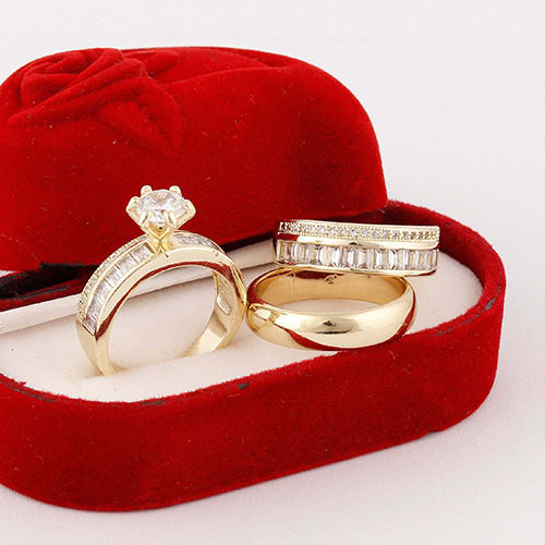 Emily Gold Plated Diamond Stone Bridal Wedding Ring Set