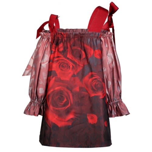 Floral Print Cold Shoulder Dress - Red