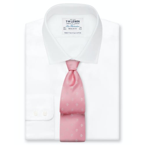 Wide Pink And White Fleur De Lys Silk Tie