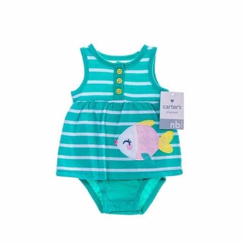 Girls' Striped Fish Design Playwear - Green
