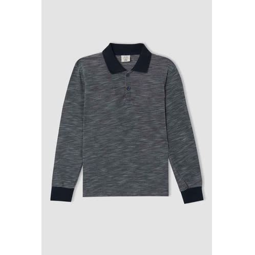Turkey Fit Polo Knitted Neck Long Sleeve, T-shirt for Boys - Black & Grey