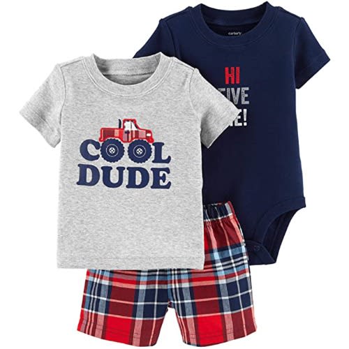 Baby Boy 3 Pieces Body Suit & Shorts Set - Navy Multi
