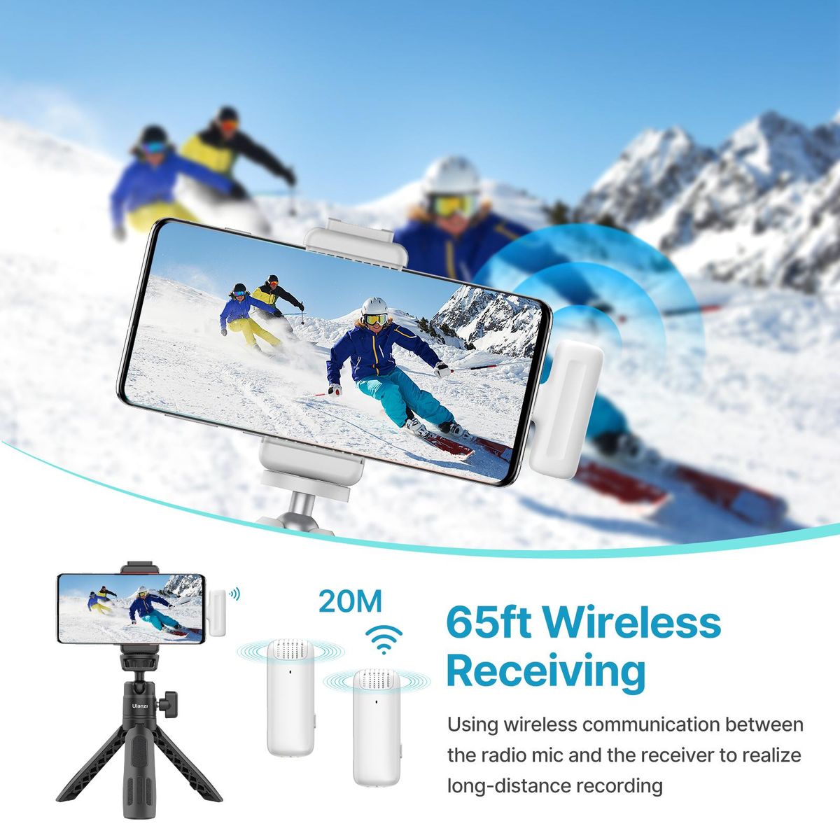 Ulanzi J12 Wireless Microphone System with 1 Receiver & 2 Microphones 20M Transmission Range Built-in Battery with Charging Case Type-C Plug Replacement for Android Phones Live Streaming Interview Vlog