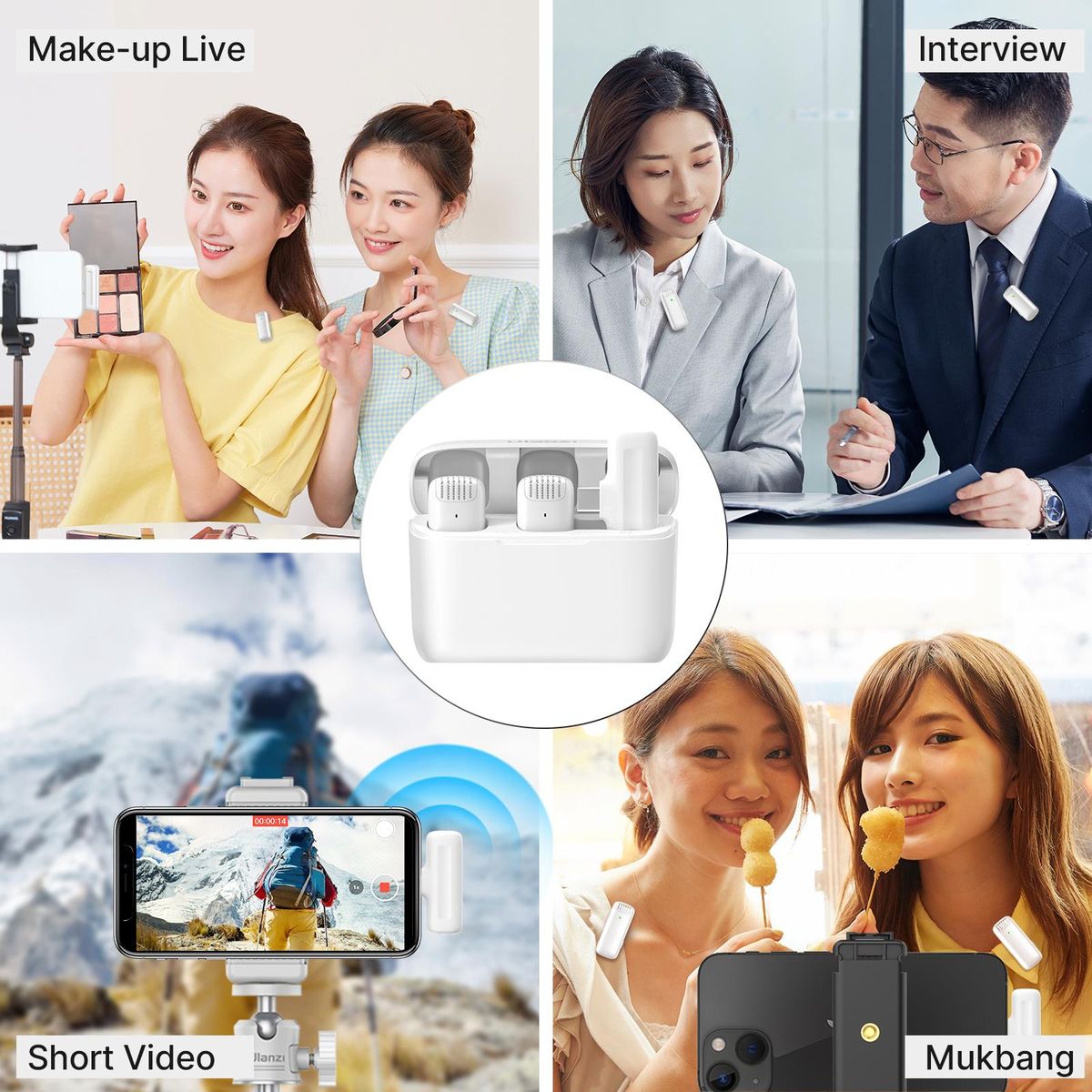 Ulanzi J12 Wireless Microphone System with 1 Receiver & 2 Microphones 20M Transmission Range Built-in Battery with Charging Case Type-C Plug Replacement for Android Phones Live Streaming Interview Vlog