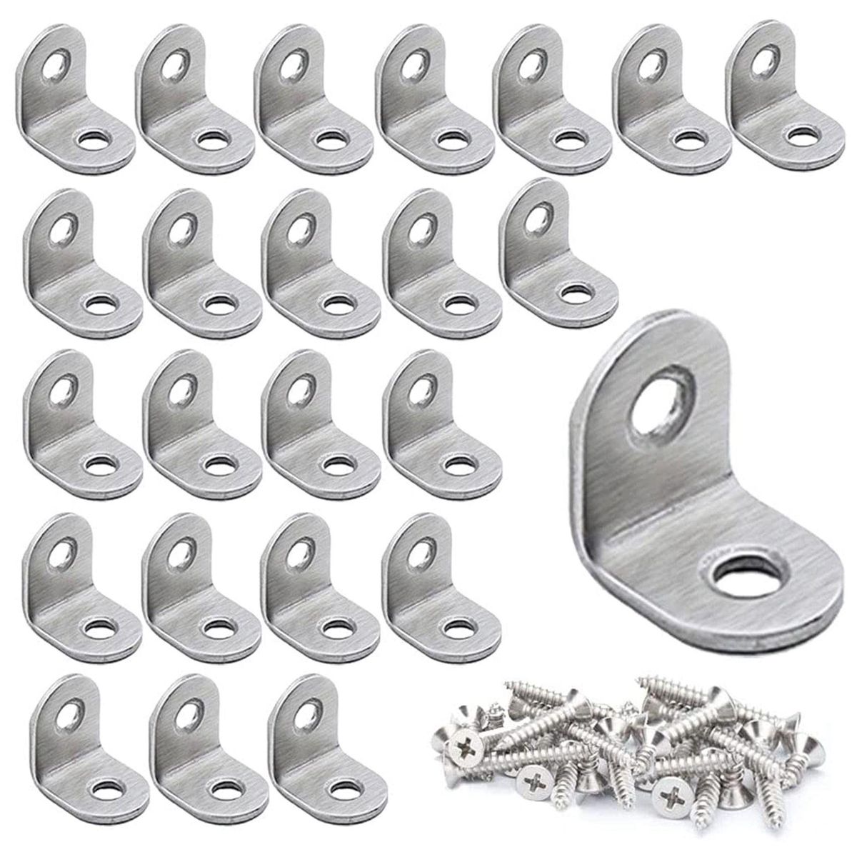 L Bracket Angle Bracket, 20 mm x 20 mm Stainless Steel Right-Angle Bracket Fasteners, Suitable for Wooden Cabinets