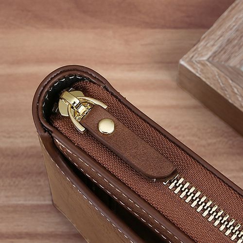 Men's Zipper Multi Card Function Buckle Short Wallet - Brown