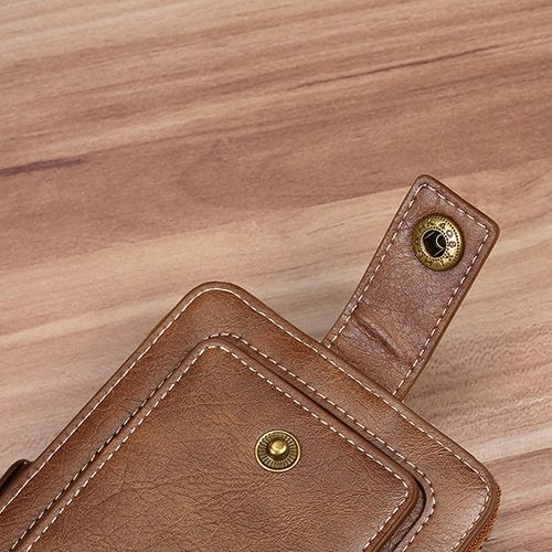 Men's Zipper Multi Card Function Buckle Short Wallet - Brown