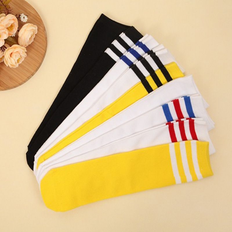 High Knee Socks Stripes Cotton Sports School Skate Long Socks For Kids(White+Black Strip)